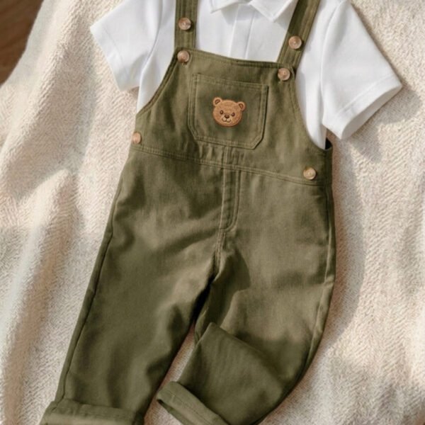 سالوبيت أطفال جبردين قطن مع تيشيرت قطن بيور – تصميم دبدوب أنيق(زيتي)