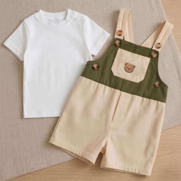 سلوبتة أطفال قطن جبردين مع تيشيرت قطني – طقم صيفي مريح وأنيق